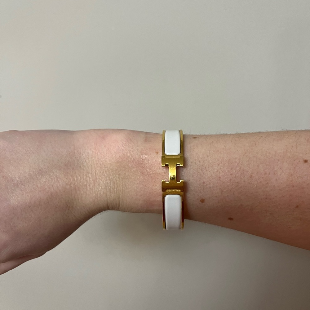 Hermes Clic Clac H Bracelet in Gold & White Enamel